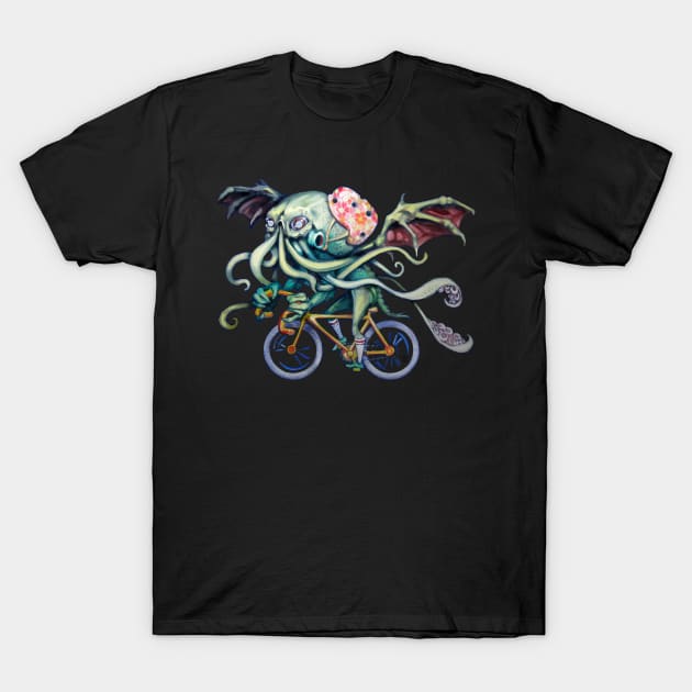 Cthulhu Riding A Bicycle T-Shirt by ellemrcs